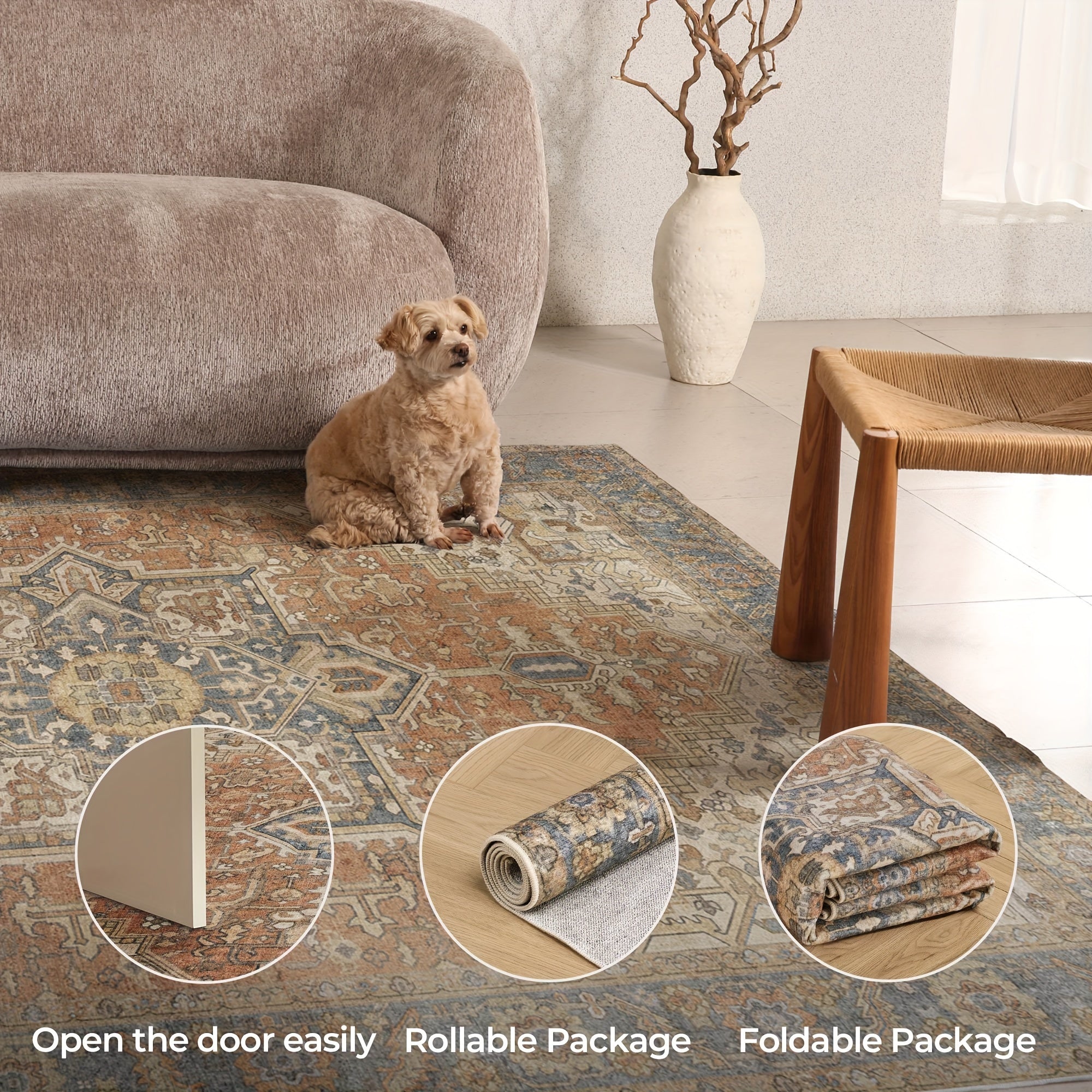 1pc of Terracotta Oriental Area Rug, Featuring a Low Pile, Soft Texture, Non-Shedding And Non-Slip Properties, Washable, And Designed in a Vintage Russet Style Suitable for Bedrooms, Living Rooms, Kitchens, Dining Areas, And Home Decoration