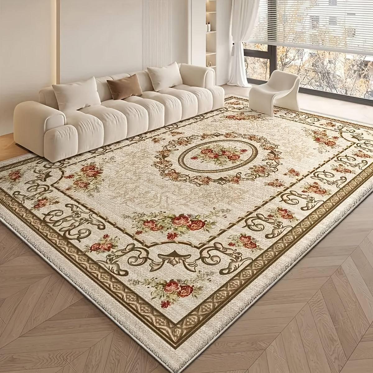 1pc of Enhanced 1000G Contemporary Light Floral Design Carpet, Thickened And Anti-Slip, Washable for Home Decoration, Suitable for Living Room, Bedroom, Dining Area, for home Office, Basement, Outdoor Camping, And Area Rugs for Home Embellishment