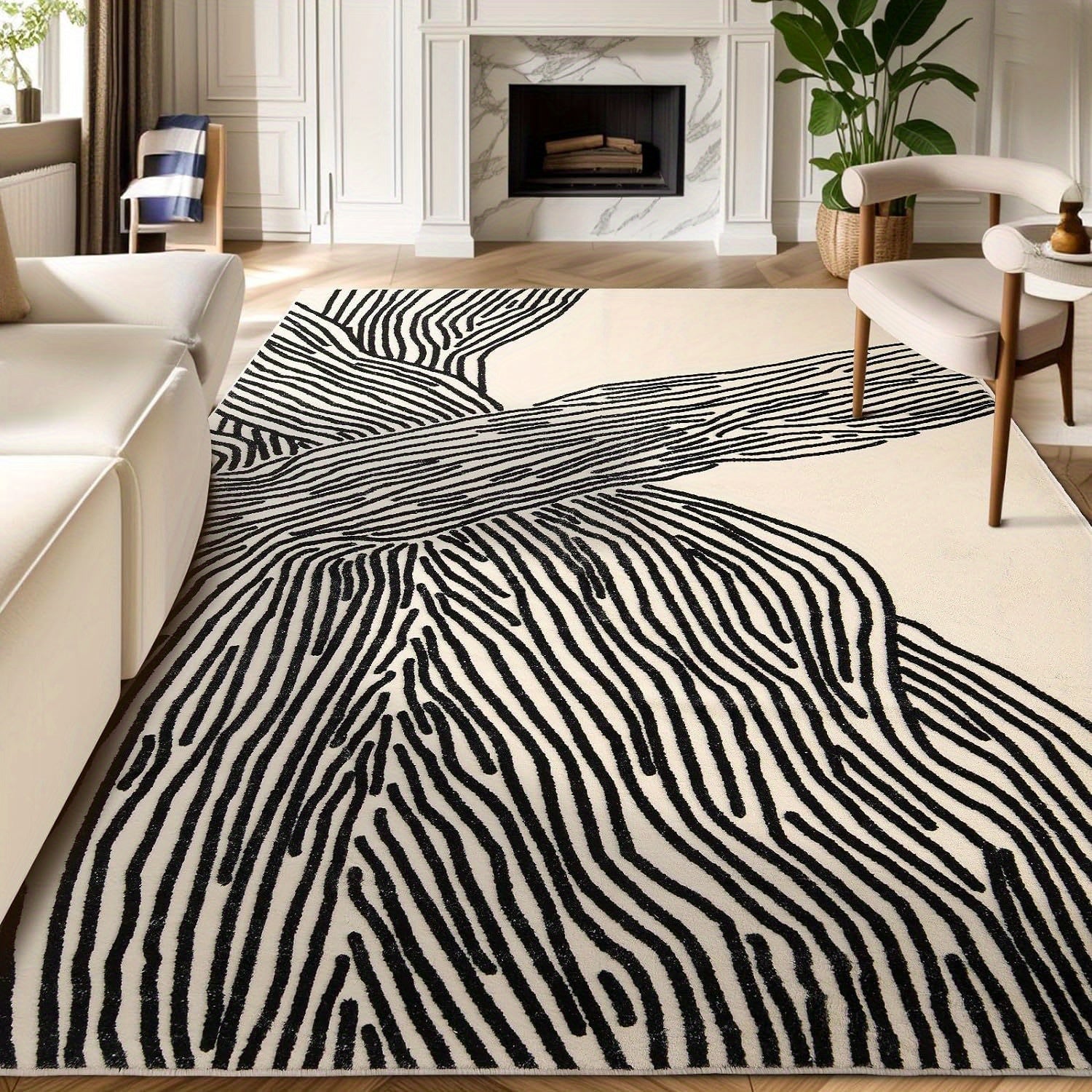 YIHOUSE Non-Shedding Washable Area Rugs, Soft Faux Wool Carpet for Bedroom, Living Room, Dining Room, And Office, Modern Nonslip Striped Rugs in Black And White - Perfect for Home And Room Decoration.