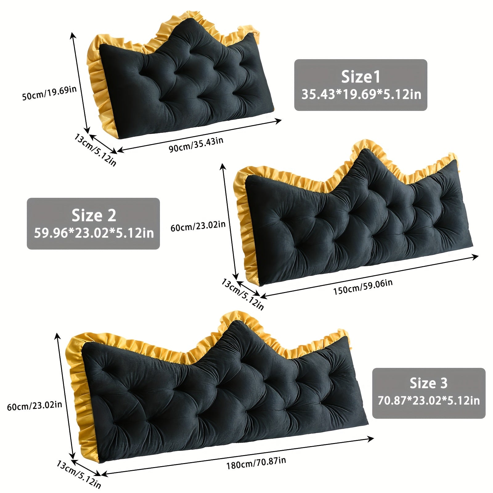 Large Vintage Tufted Backrest Cushion with Ruffle Trim - Soft Suitable for Sofa & Bed, Neutral Gray\u002FPearl Gray\u002FMica Gray\u002FPearl White\u002FEmerald Green Pillow, Hand Washable -Filled Cushion for Home Decor,,