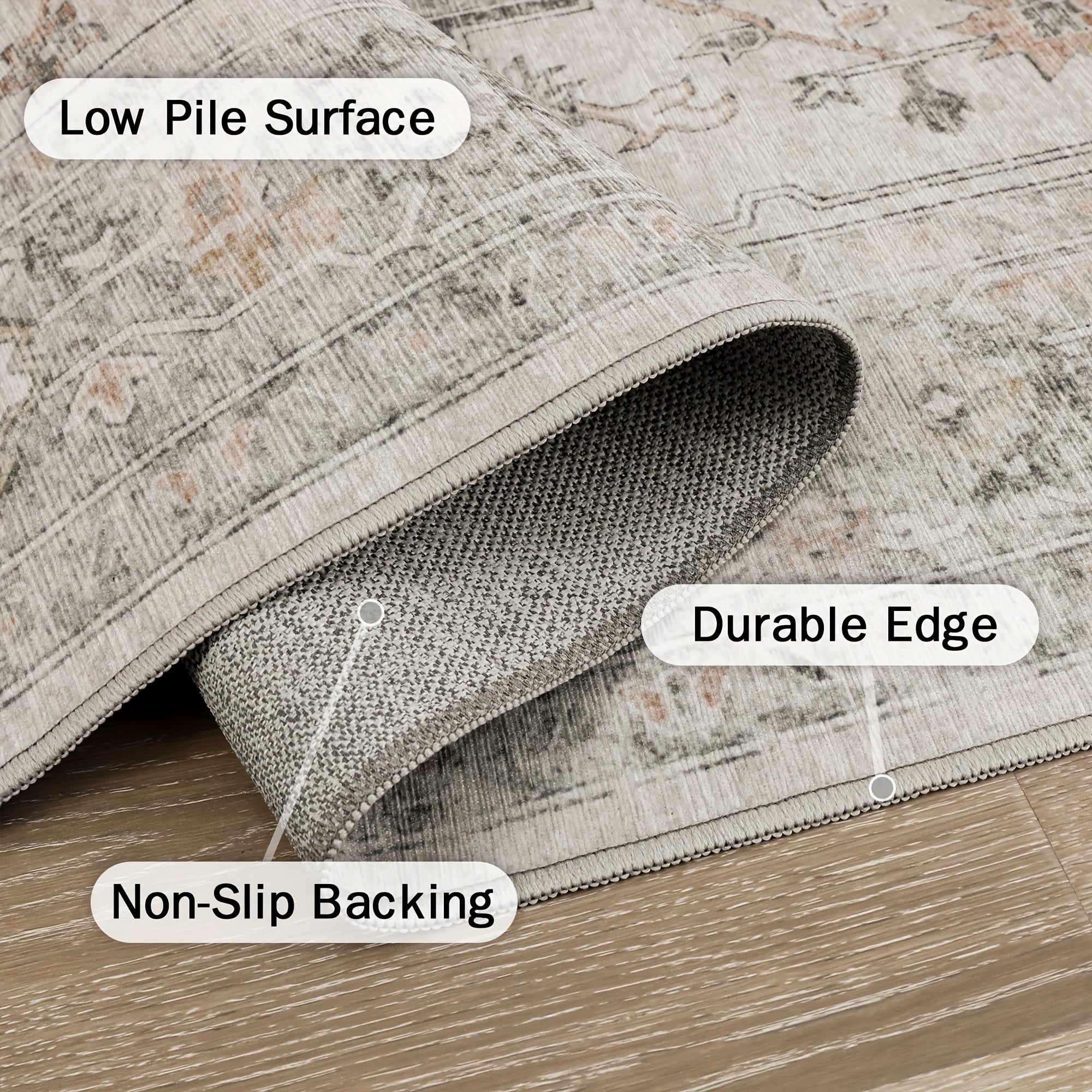 Living Room Area Carpets, Vintage Retro Designs That Are Machine Washable And Non-Slip, Lightweight Chenille Print Rugs Suitable for Bedrooms, Dining Areas, And Home Offices, in a Light Taupe Brown Color