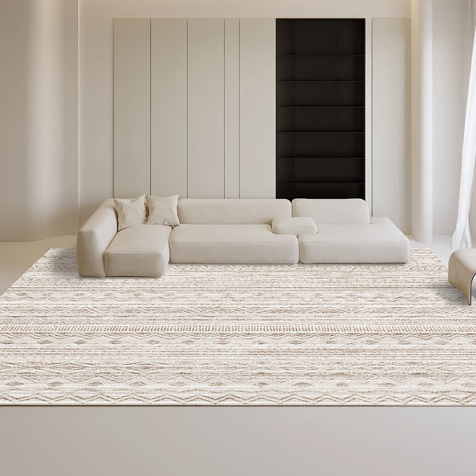 1pc Modern Moroccan Boho Rug - Neutral Blue & Brown Low-Pile Carpet Suitable for Living Room, Bedroom, Office - Machine Washable Soft Indoor Boho with Neutral Tones