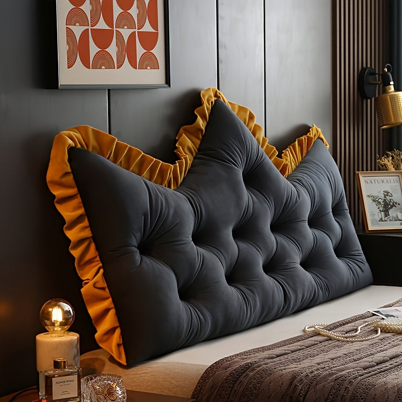 Large Vintage Tufted Backrest Cushion with Ruffle Trim - Soft Suitable for Sofa & Bed, Neutral Gray\u002FPearl Gray\u002FMica Gray\u002FPearl White\u002FEmerald Green Pillow, Hand Washable -Filled Cushion for Home Decor,,