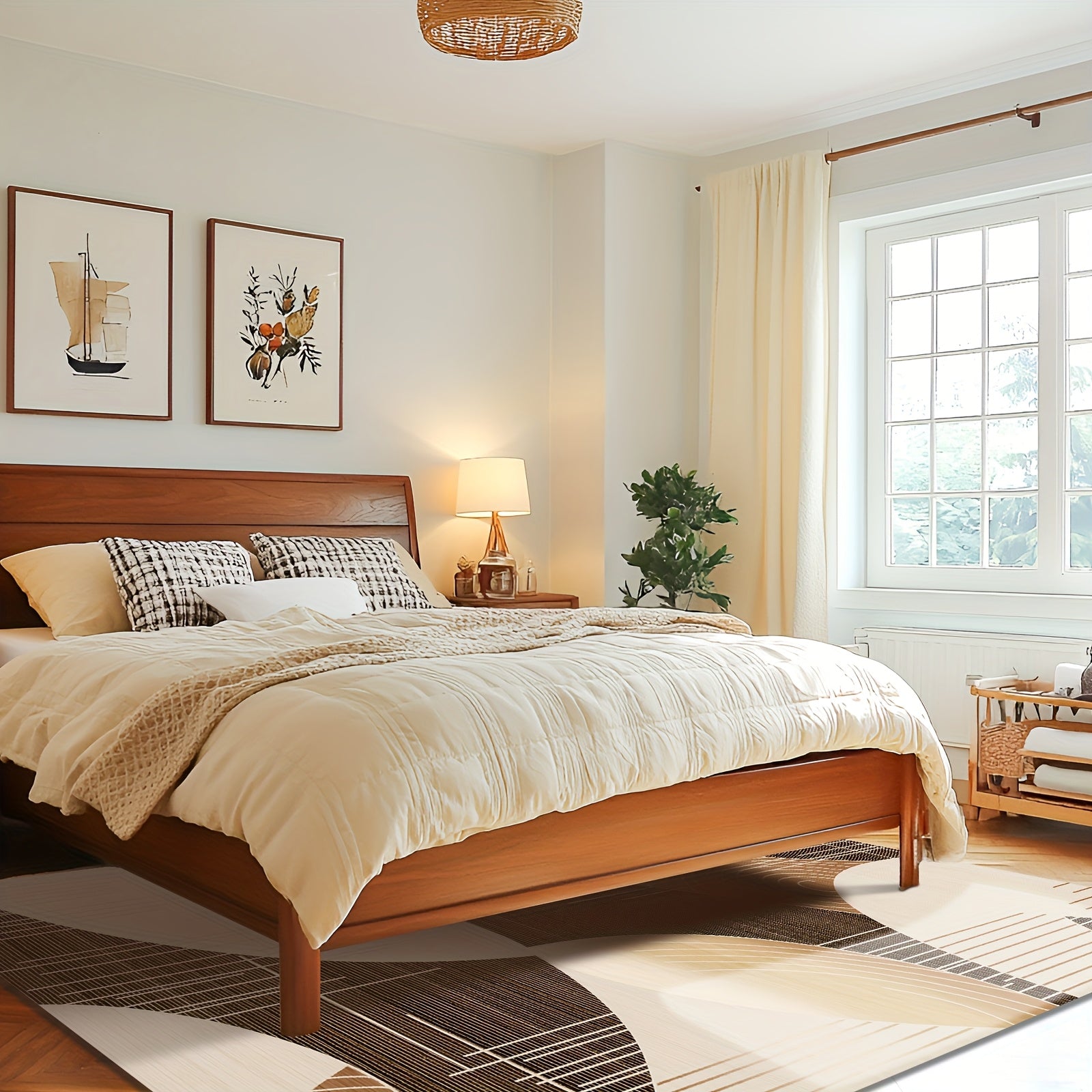 Large Vintage Persian Boho Moroccan Rug - Beige\u002F Machine-Washable Lightweight Foldable Indoor, Large Rectangle Mat for Bedroom, Living Room, Bohemian Decor ()