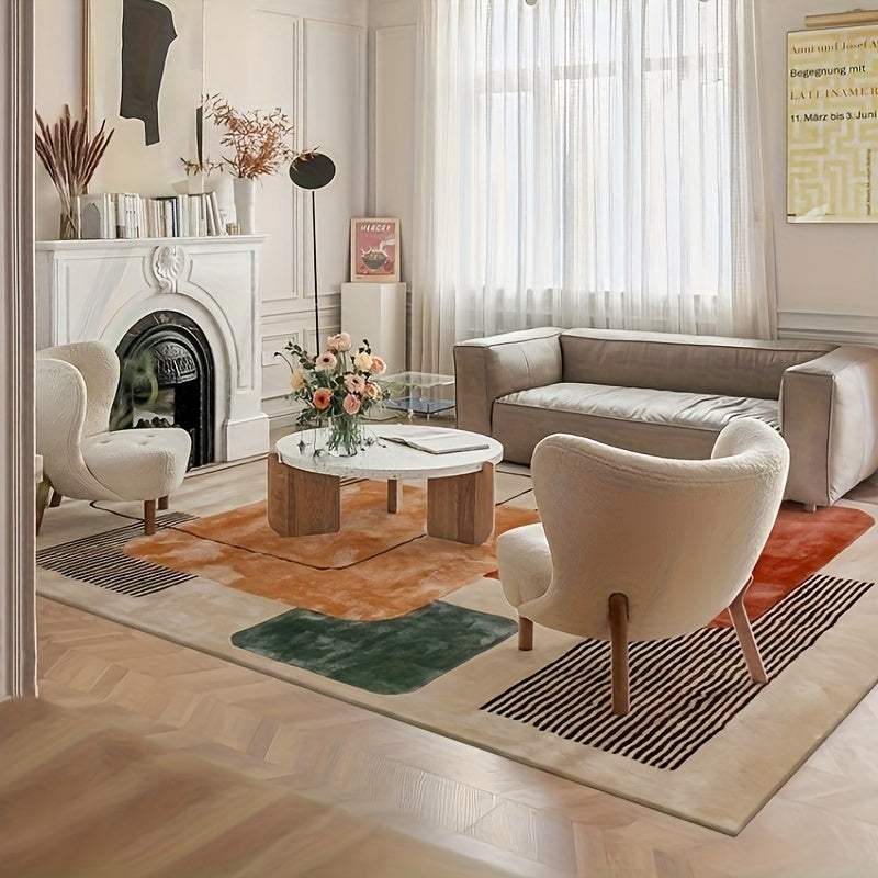 A Vintage-Style Carpet Featuring a Multi-Color Plaid Design, Suitable for Machine Washing. This Low-Pile Carpet Is Non-Slip And Ideal for Living Rooms And Bedrooms, Offering And Enhancing Home Or Office Decor