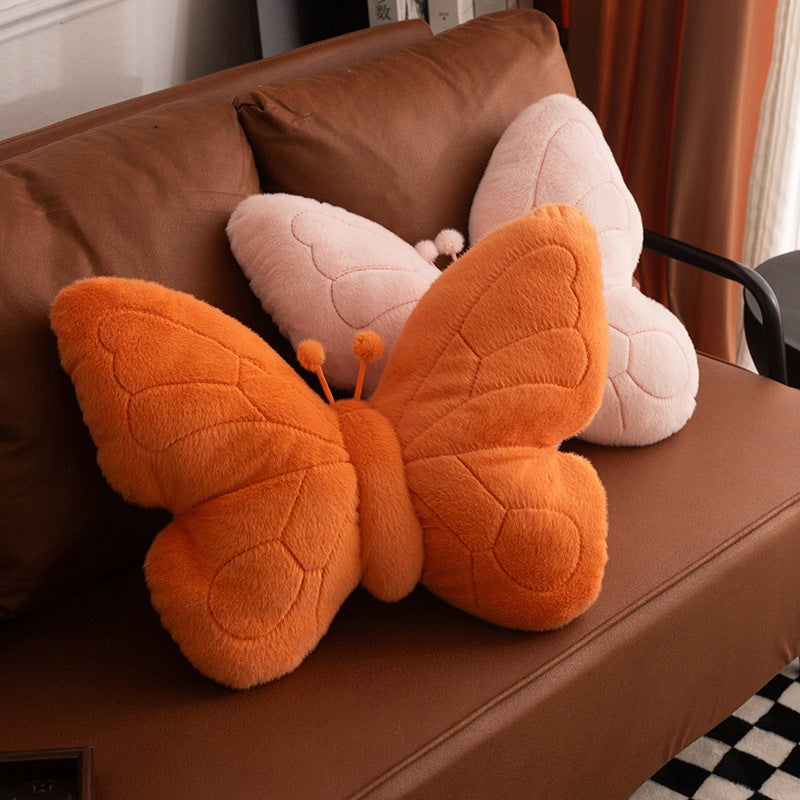 Butterfly-Shaped Pillow Cushion with Plush Soft Wings - Elegant Princess Style Decorative Accent in Orange &, Hand Washable Multi-Use Cushion for Bed, Sofa, Living Room - No Batteries\u002FElectricity, Durable Home Decor (Floral Theme, Easy-Care Fabric)