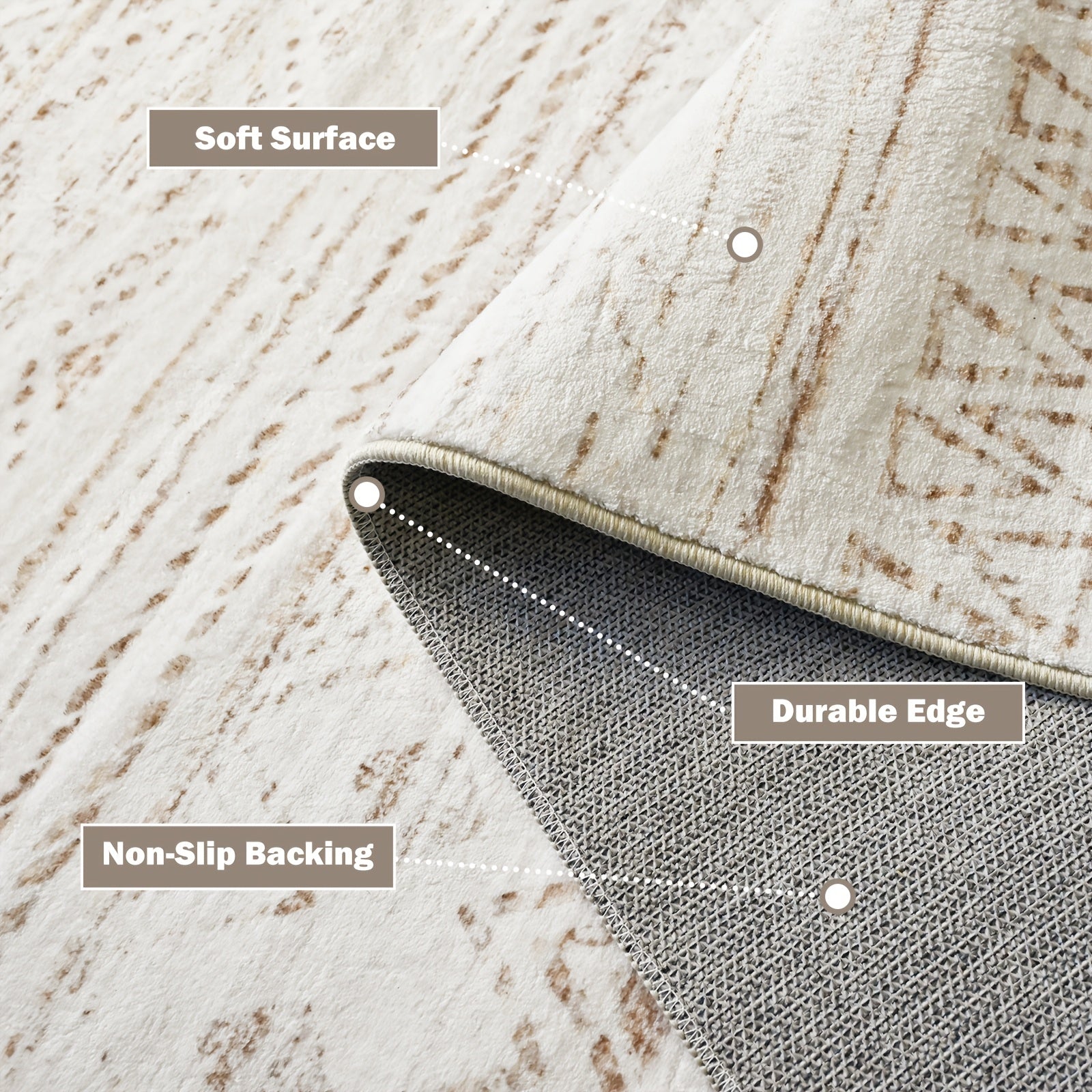 1pc Modern Moroccan Boho Rug - Neutral Blue & Brown Low-Pile Carpet Suitable for Living Room, Bedroom, Office - Machine Washable Soft Indoor Boho with Neutral Tones