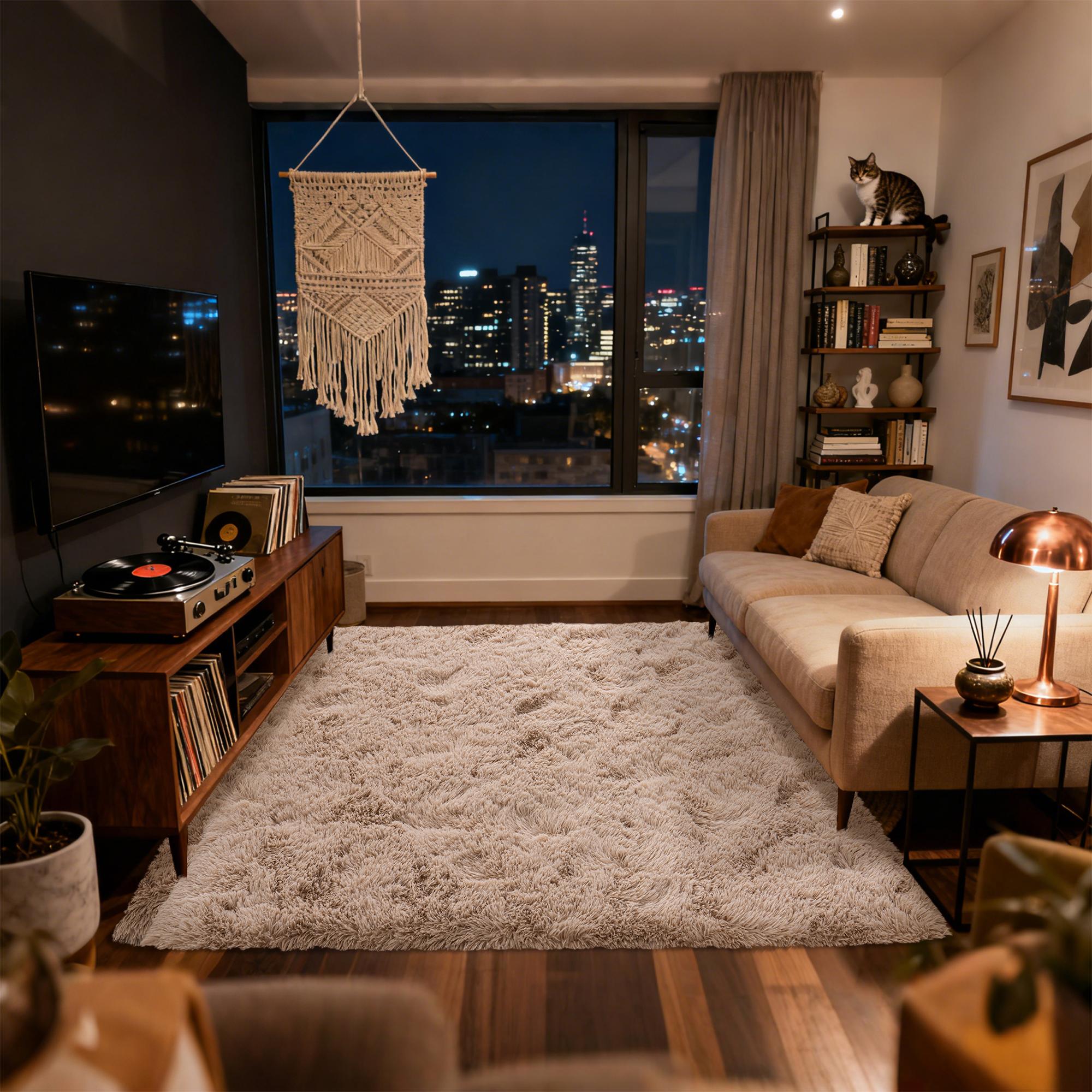 Fluffy and Soft Area Carpet, Bedroom 6X9 Area Carpet, Bedside Carpet, Soft and Fluffy Entrance Carpet, Living Room and Bedroom Home Decoration, Camel