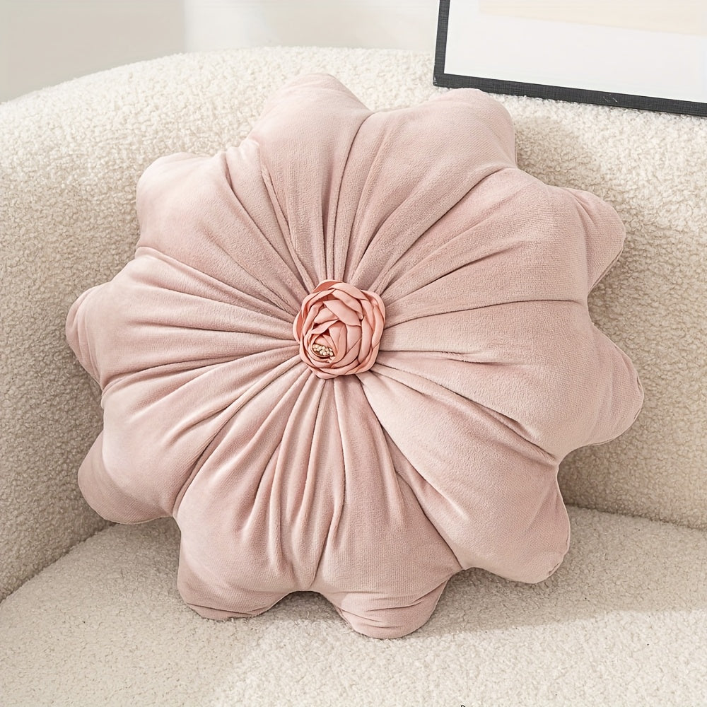 Luxurious Velvet Flower-Shaped Throw Pillow with Pillow Core - Elegant Round Cushion for Sofa, Bed, Living Room Decor, Christmas Home Decoration, Hand Wash Only, Perfect Gift for Family