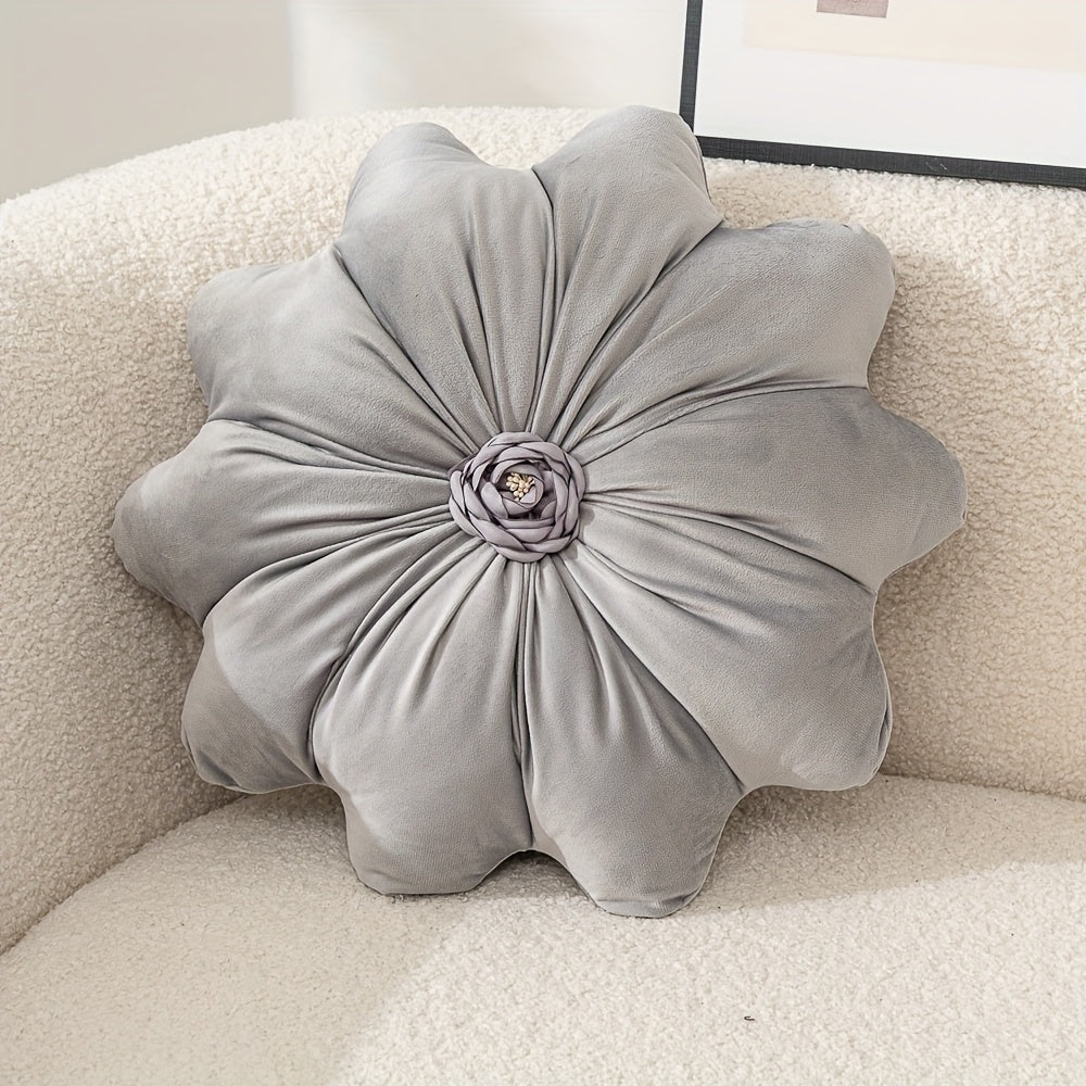 Luxurious Velvet Flower-Shaped Throw Pillow with Pillow Core - Elegant Round Cushion for Sofa, Bed, Living Room Decor, Christmas Home Decoration, Hand Wash Only, Perfect Gift for Family