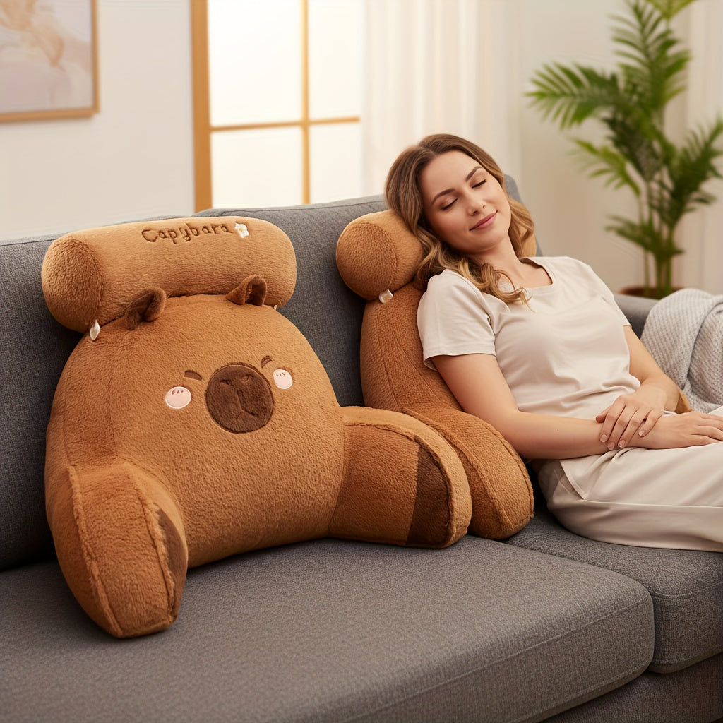Capybara-Themed Plush Pillow Chair Backrest, Made of 100% Washable Polyester with a Zipper Closure, Versatile Cushion Suitable for Home Decoration, Adorable Pillows.