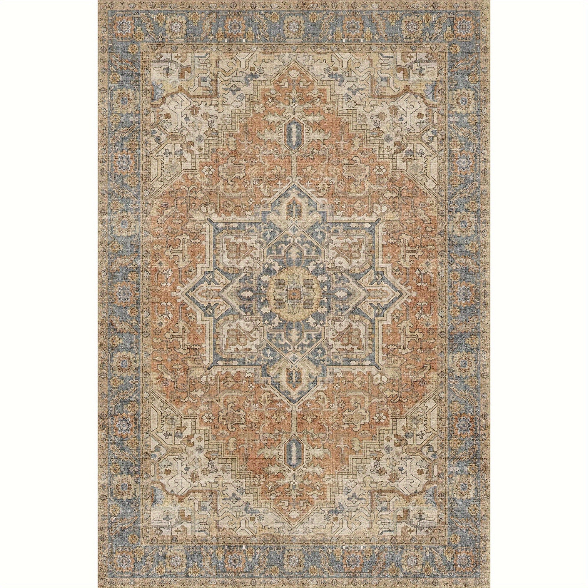 1pc of Terracotta Oriental Area Rug, Featuring a Low Pile, Soft Texture, Non-Shedding And Non-Slip Properties, Washable, And Designed in a Vintage Russet Style Suitable for Bedrooms, Living Rooms, Kitchens, Dining Areas, And Home Decoration