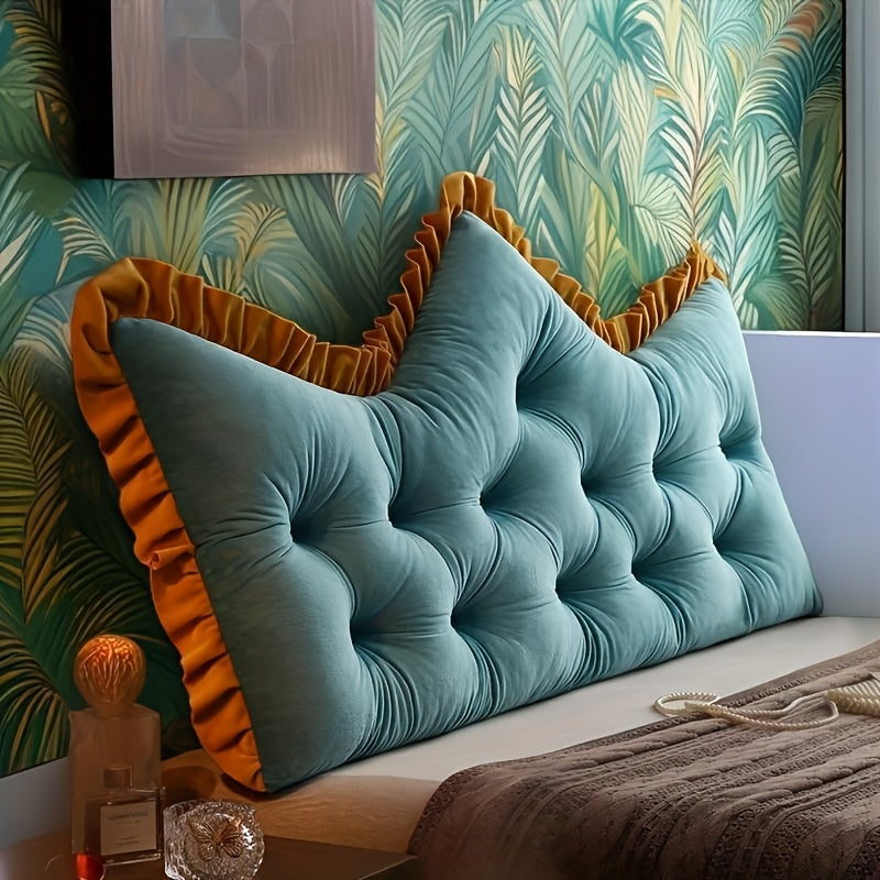 Large Vintage Tufted Backrest Cushion with Ruffle Trim - Soft Suitable for Sofa & Bed, Neutral Gray\u002FPearl Gray\u002FMica Gray\u002FPearl White\u002FEmerald Green Pillow, Hand Washable -Filled Cushion for Home Decor,,