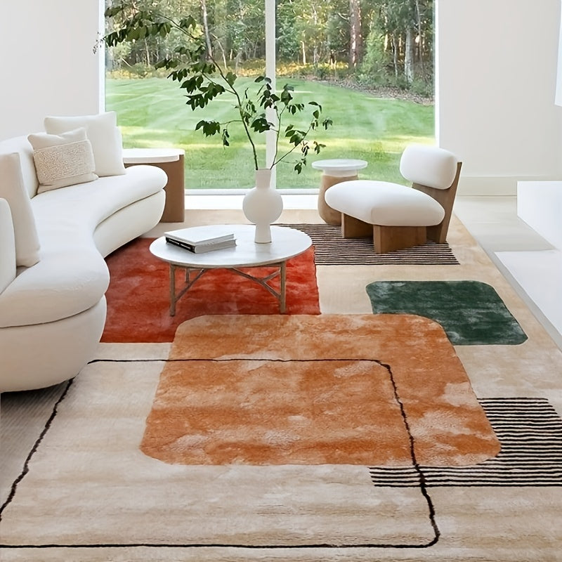 A Vintage-Style Carpet Featuring a Multi-Color Plaid Design, Suitable for Machine Washing. This Low-Pile Carpet Is Non-Slip And Ideal for Living Rooms And Bedrooms, Offering And Enhancing Home Or Office Decor