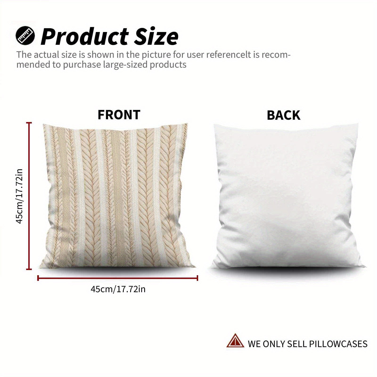 4pcs Beige Vertical Striped Printed Flannel Cushions - Soft, Washable, Zipper Closure, 14x14, 16x16, 18x18, 20x20 Inch - Perfect for Living Room, Bedroom, Office, Car