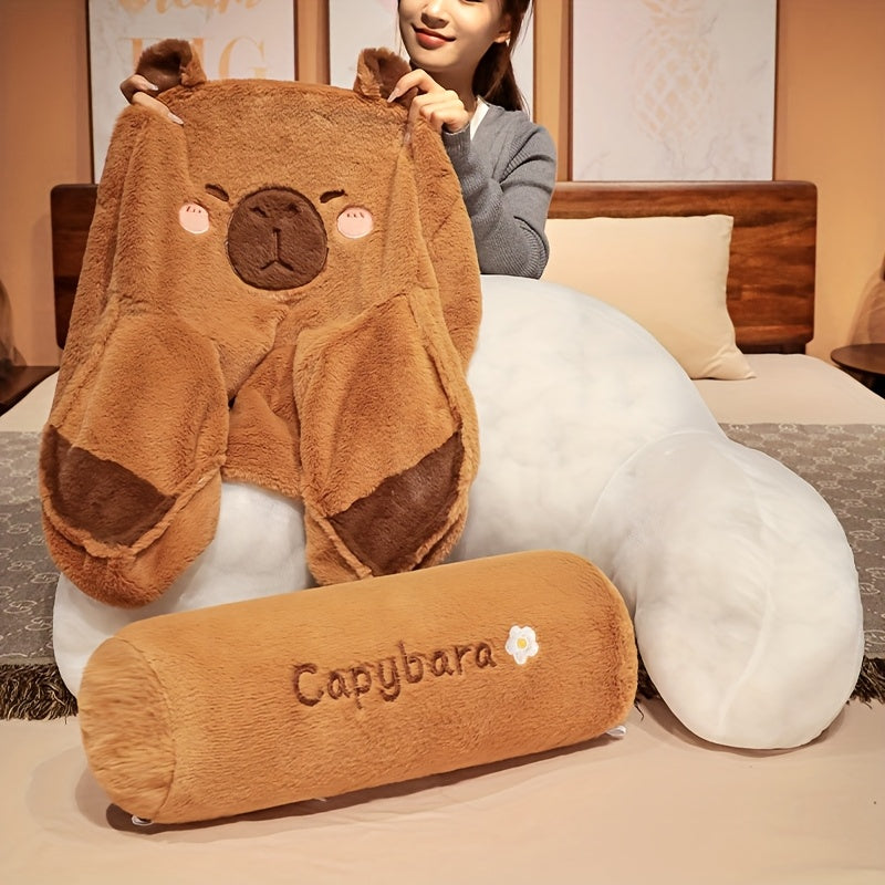 Capybara-Themed Plush Pillow Chair Backrest, Made of 100% Washable Polyester with a Zipper Closure, Versatile Cushion Suitable for Home Decoration, Adorable Pillows.